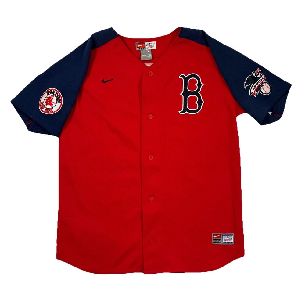 NIKE Team Boston Red Sox Jersey Boys Red Button Up Vintage Stitched Youth Large